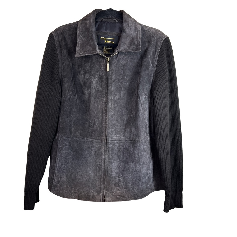 Fabio Size XL Leather Zip Front w/Sweater Style Sleeves & Pockets